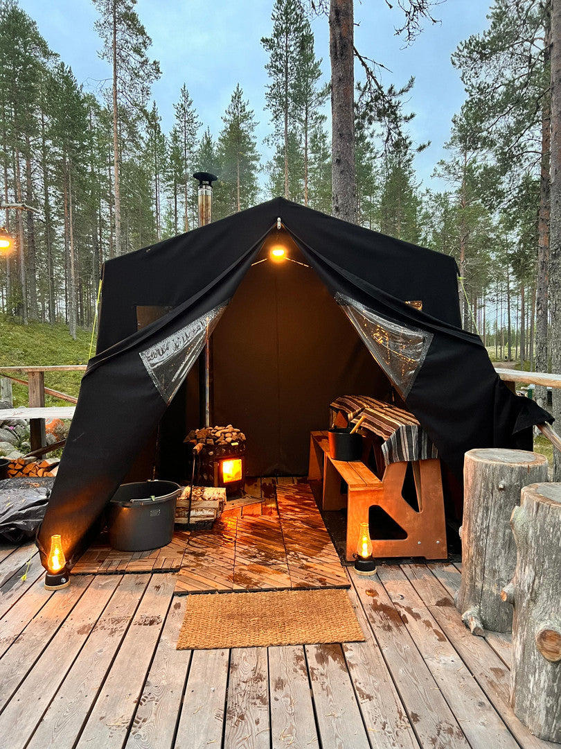 army tent with stove Tent + stove packet + 4 -person benches – Telttasaana